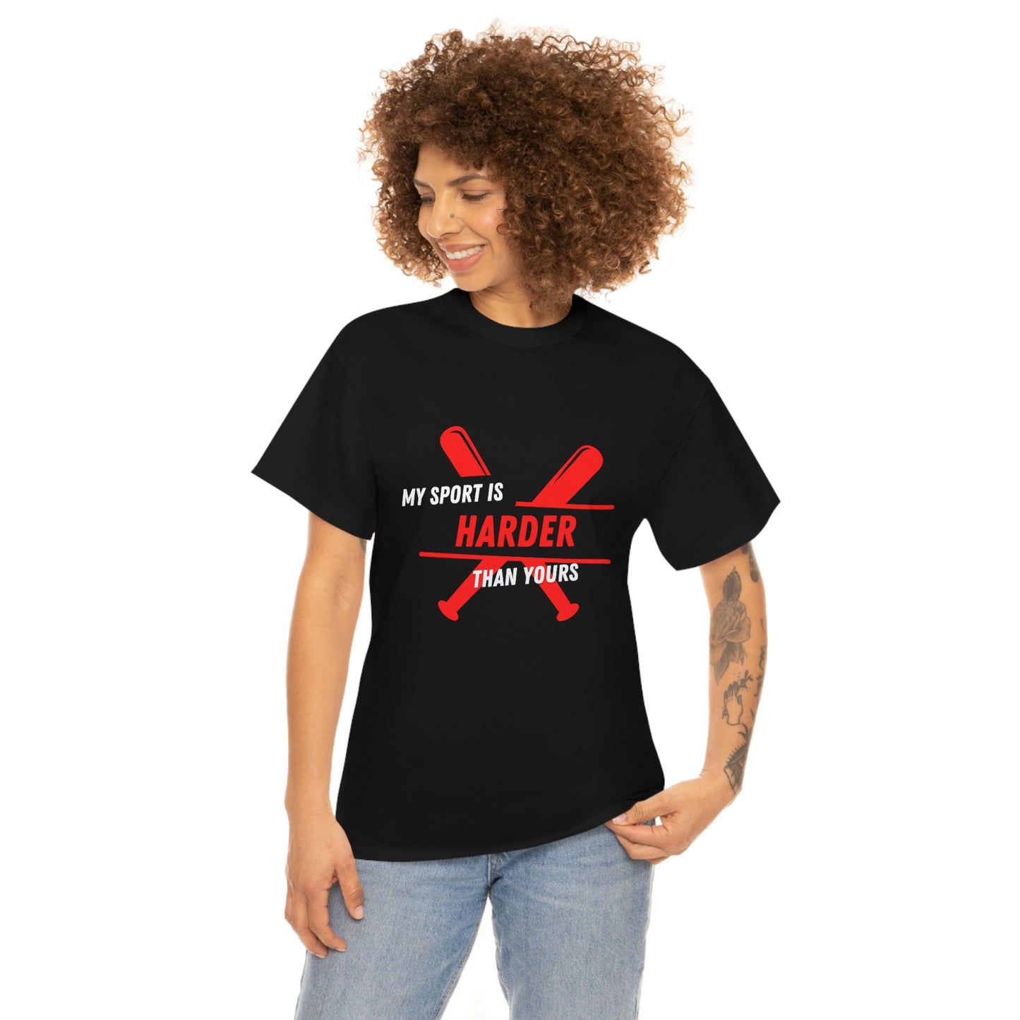 My Sport Is Harder Than Yours Red Bat (black) Tee