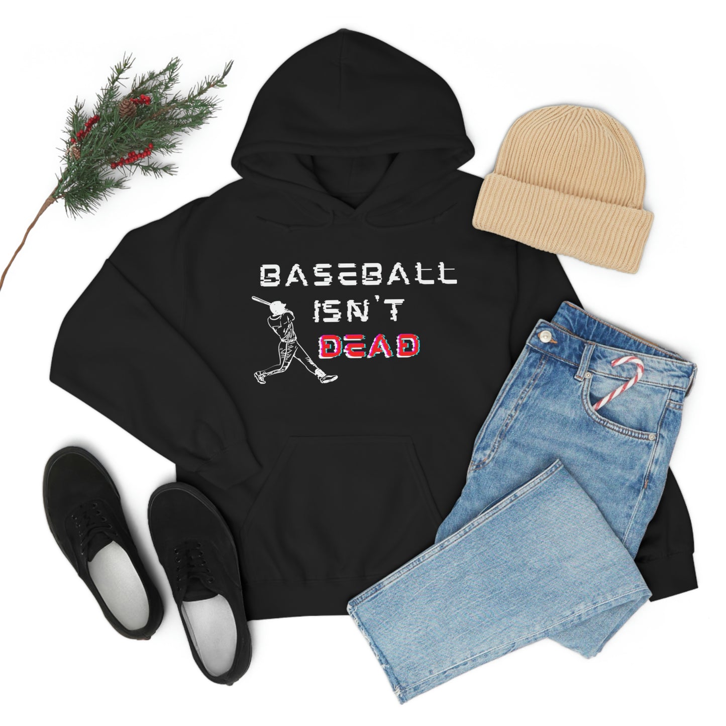 Baseball Isn't Dead Red Front (Black) Hooded Sweatshirt