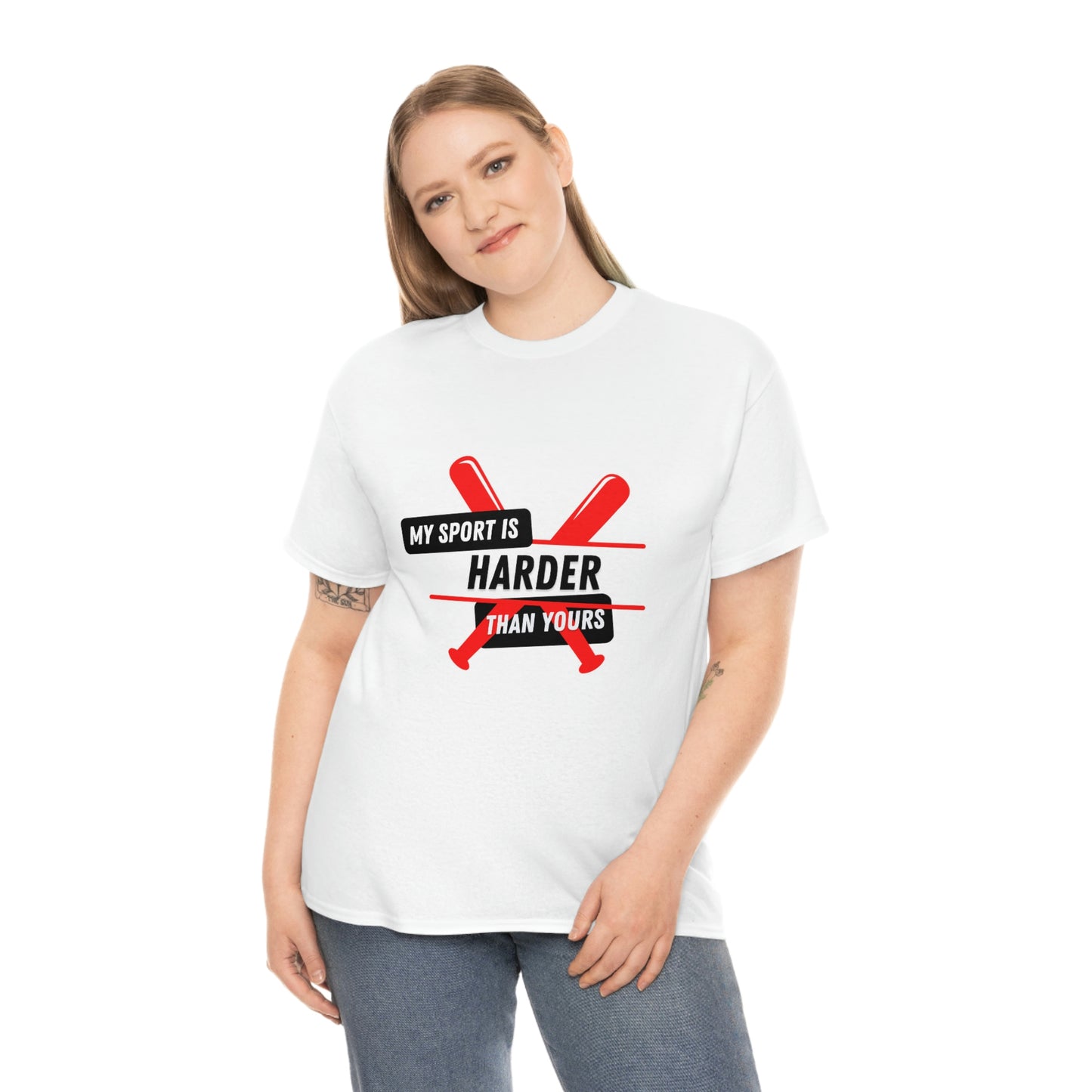 My Sport Is Harder Than Yours Red Bat (white) Tee