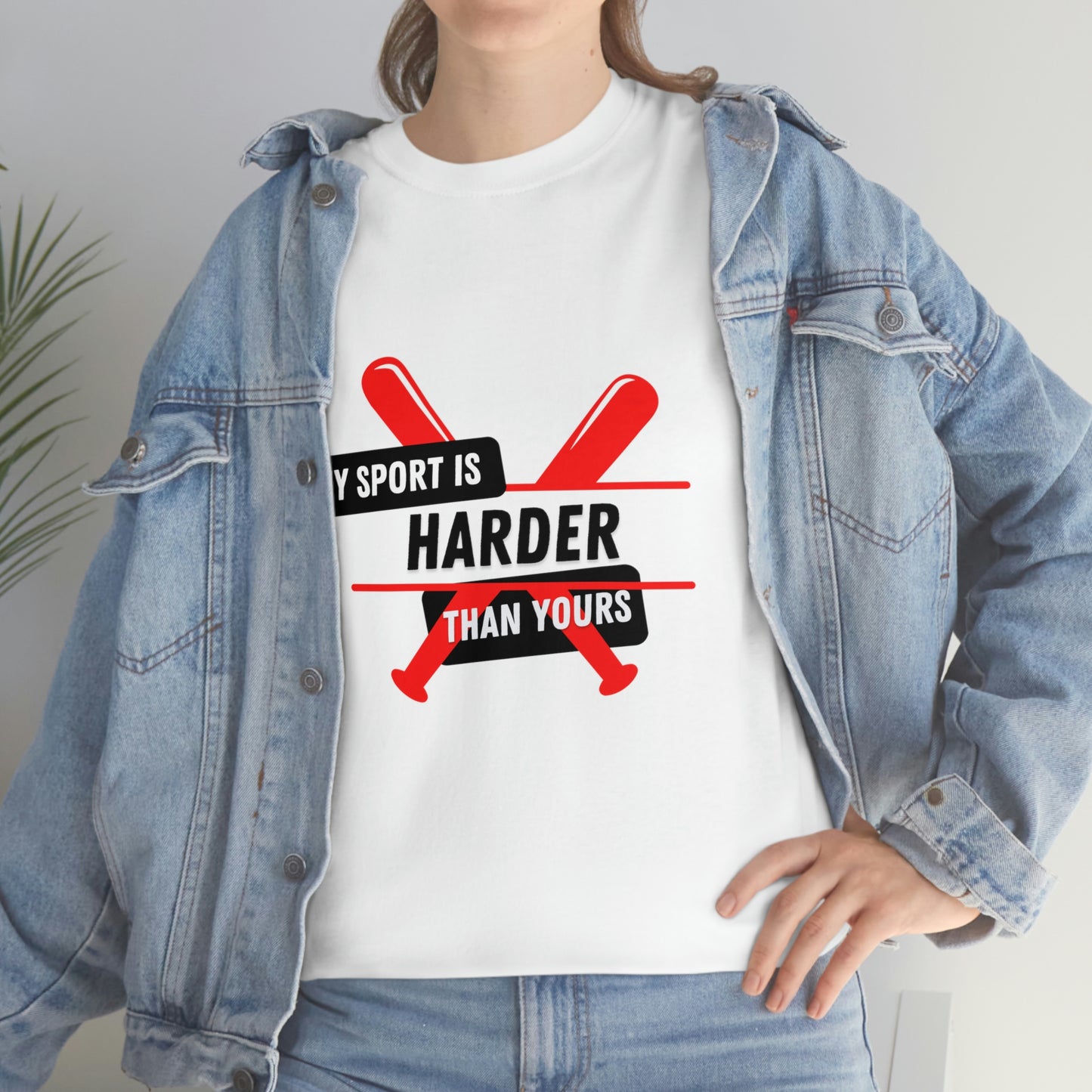 My Sport Is Harder Than Yours Red Bat (white) Tee