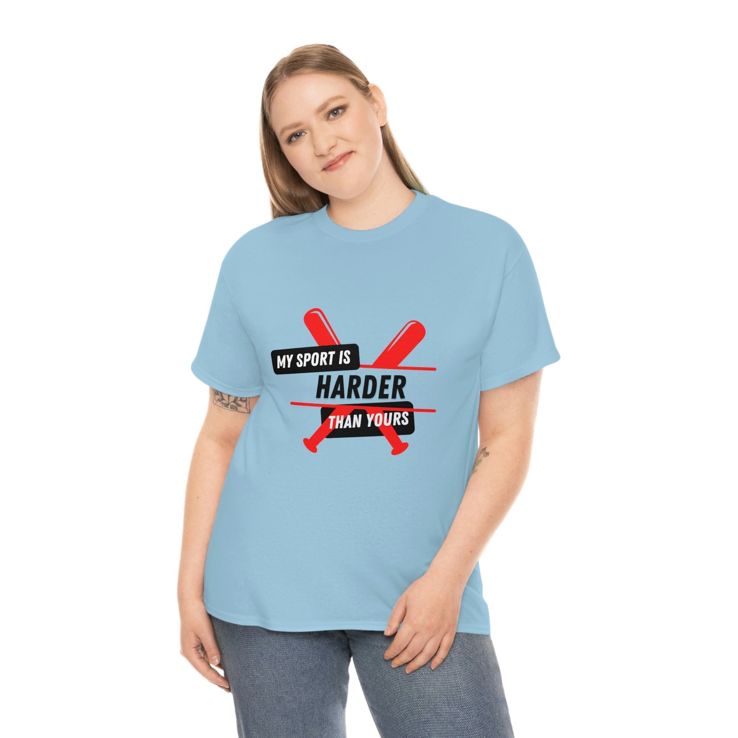 My Sport Is Harder Than Yours Red Bat (light blue) Tee