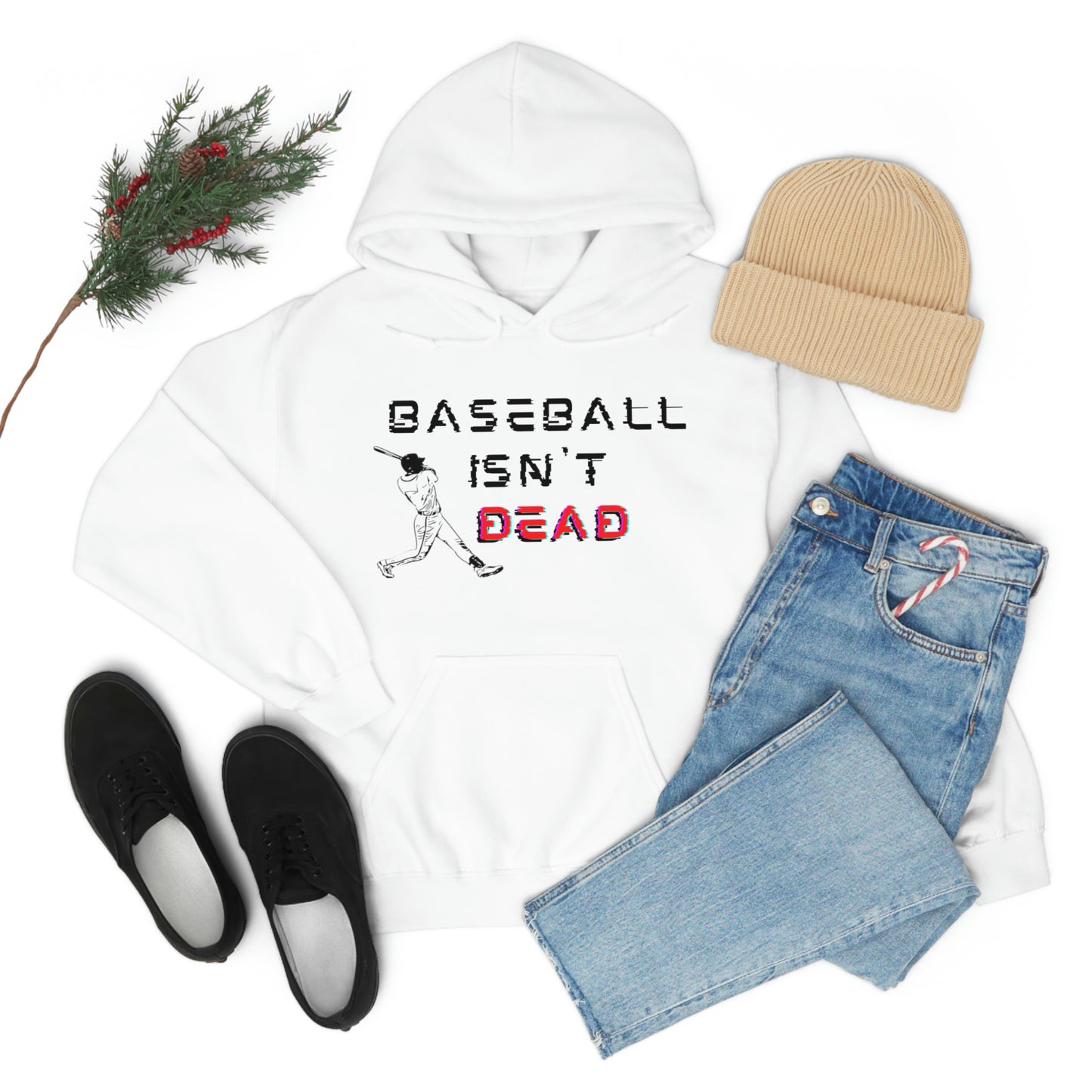 Baseball Isn't Dead Red Front (White) Hooded Sweatshirt