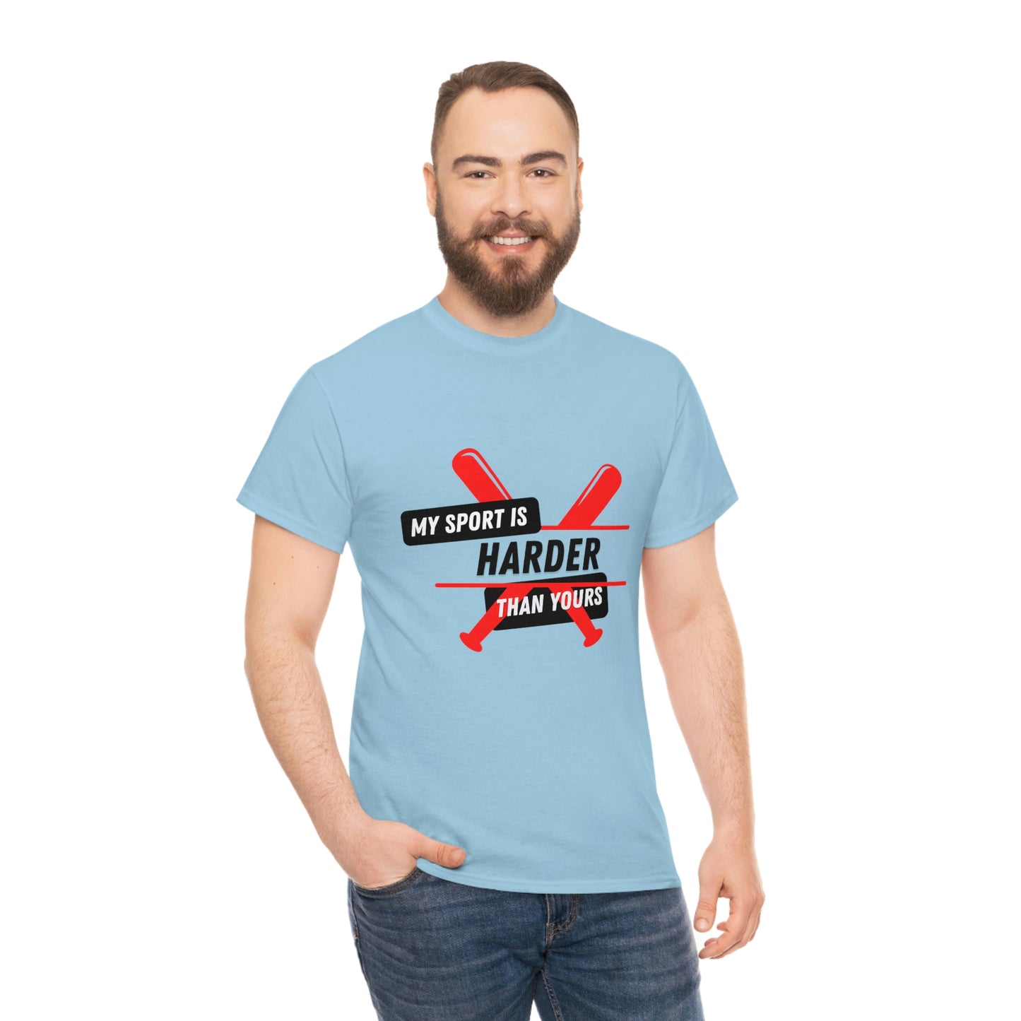 My Sport Is Harder Than Yours Red Bat (light blue) Tee