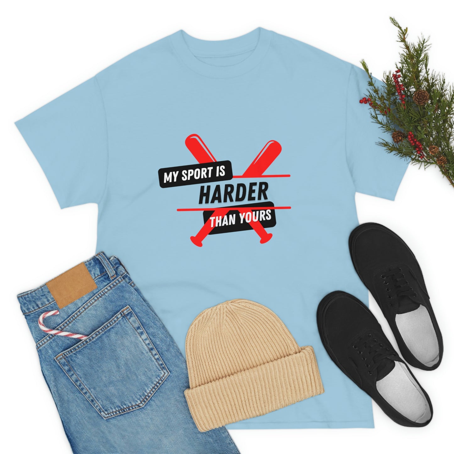 My Sport Is Harder Than Yours Red Bat (light blue) Tee