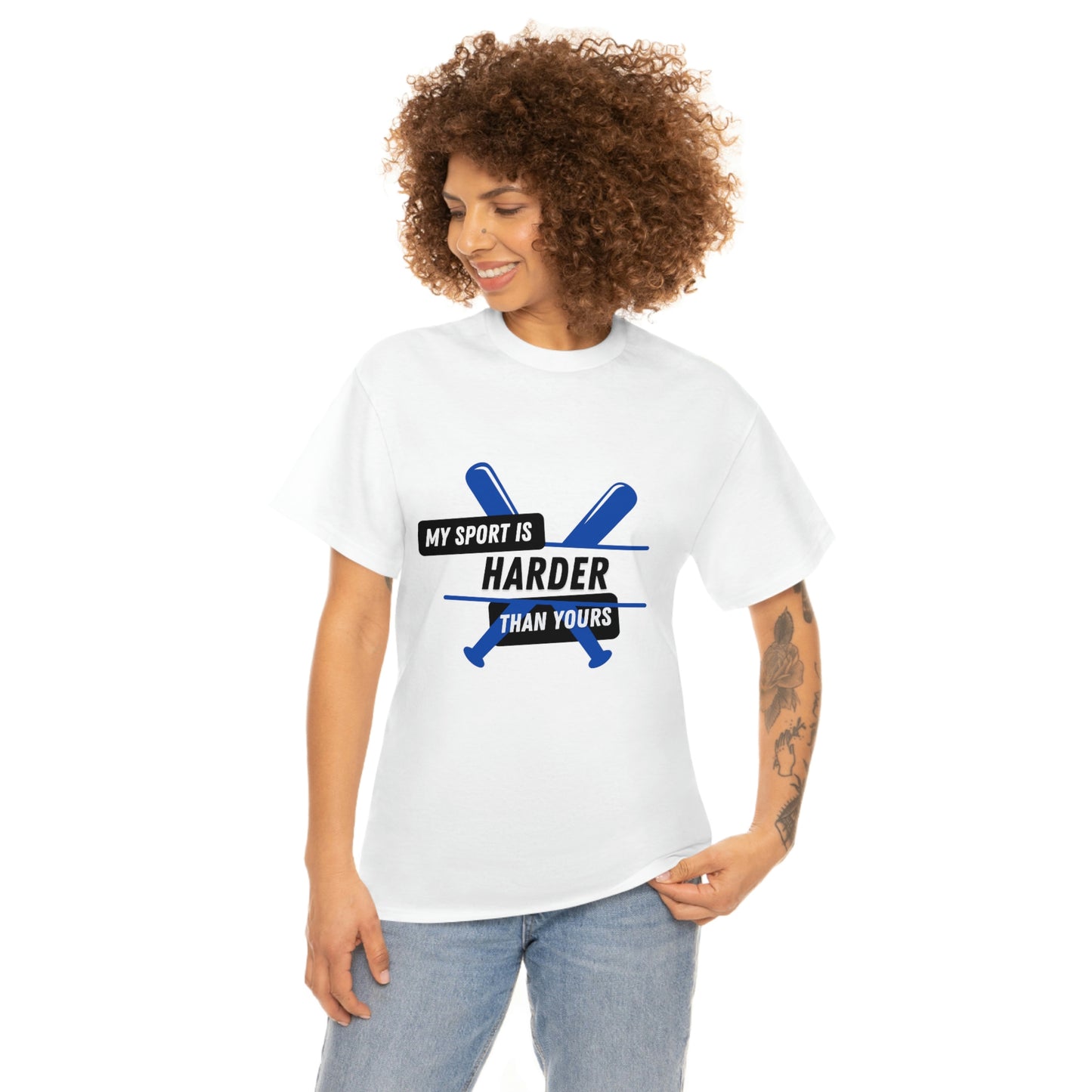 My Sport Is Harder Than Yours Blue Bat (white) Tee