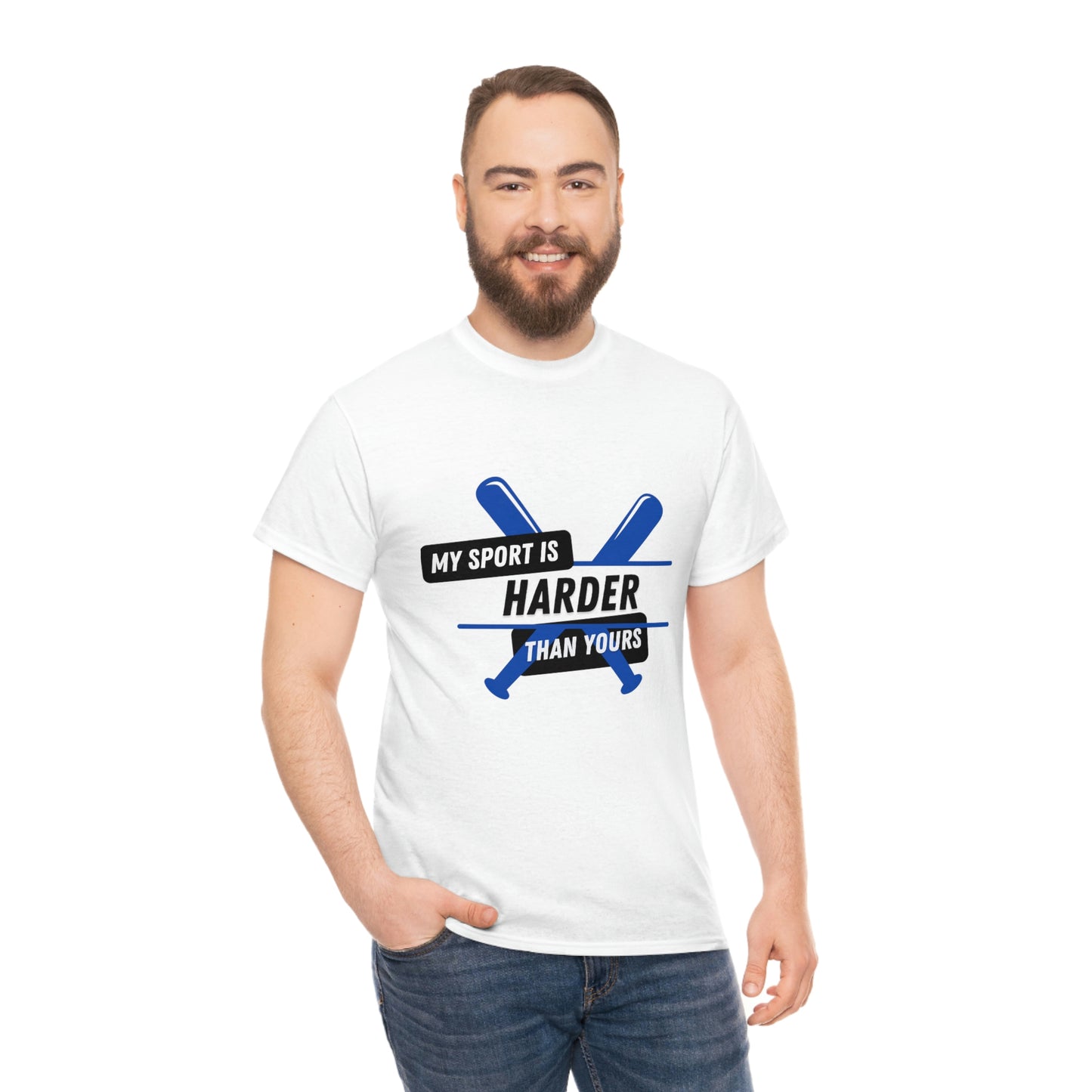 My Sport Is Harder Than Yours Blue Bat (white) Tee