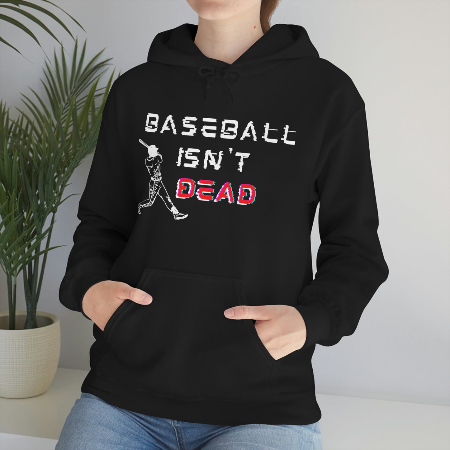 Baseball Isn't Dead Red Front (Black) Hooded Sweatshirt