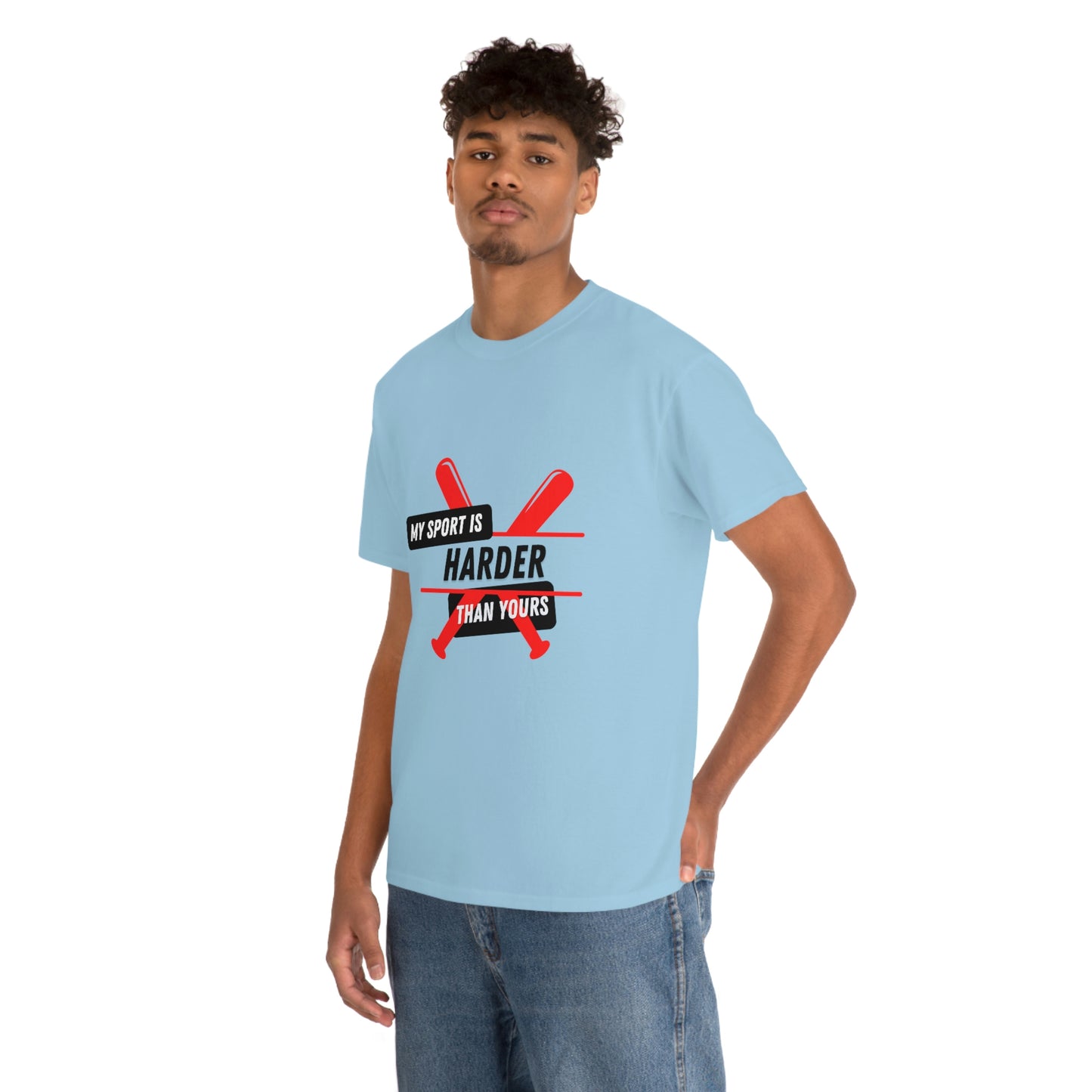 My Sport Is Harder Than Yours Red Bat (light blue) Tee