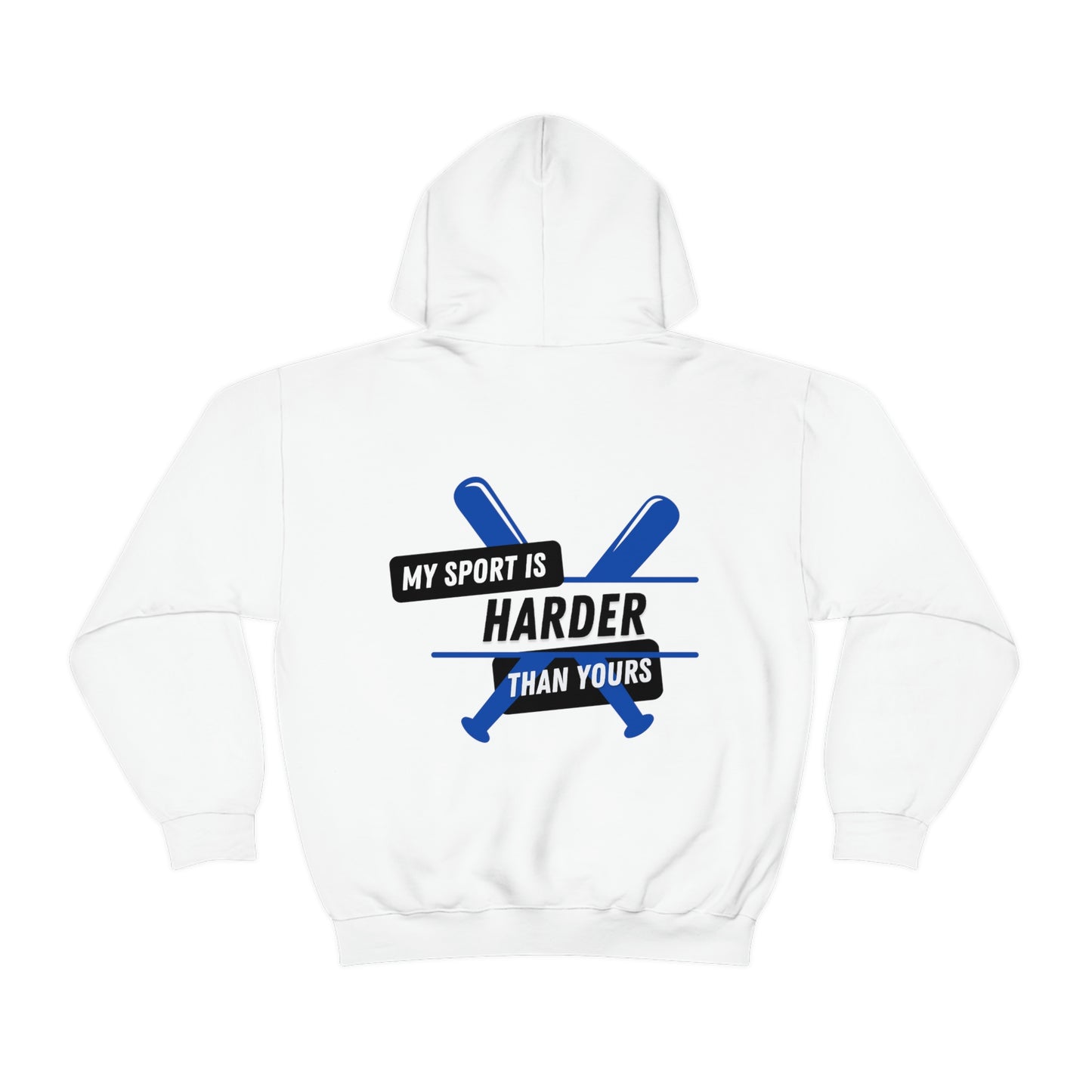 My Sport is Harder Than Yours Blue Bat (White) Hooded Sweatshirt