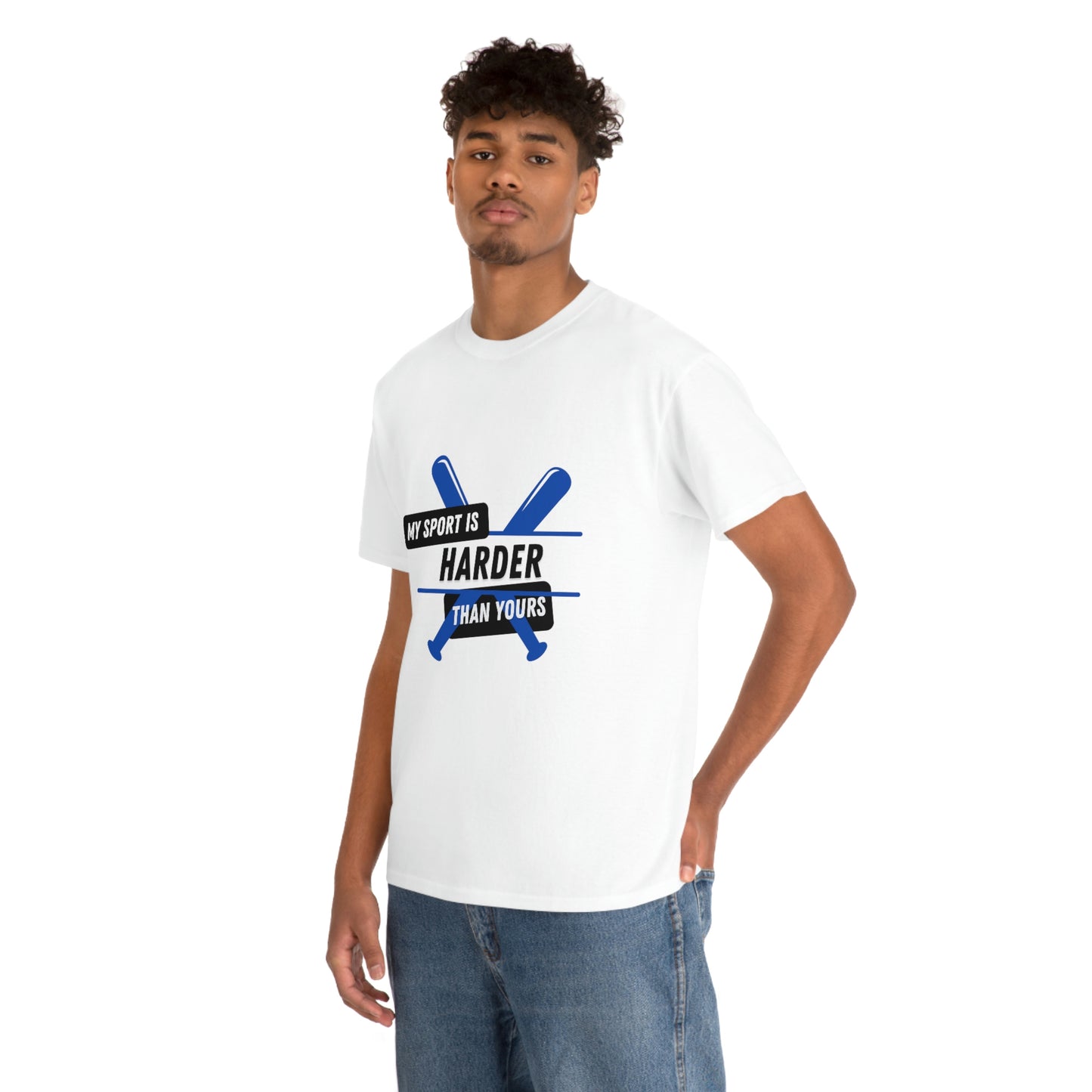 My Sport Is Harder Than Yours Blue Bat (white) Tee