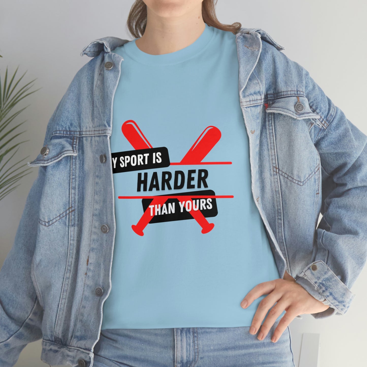 My Sport Is Harder Than Yours Red Bat (light blue) Tee