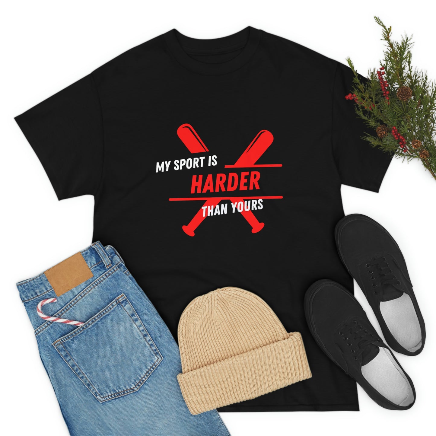 My Sport Is Harder Than Yours Red Bat (black) Tee