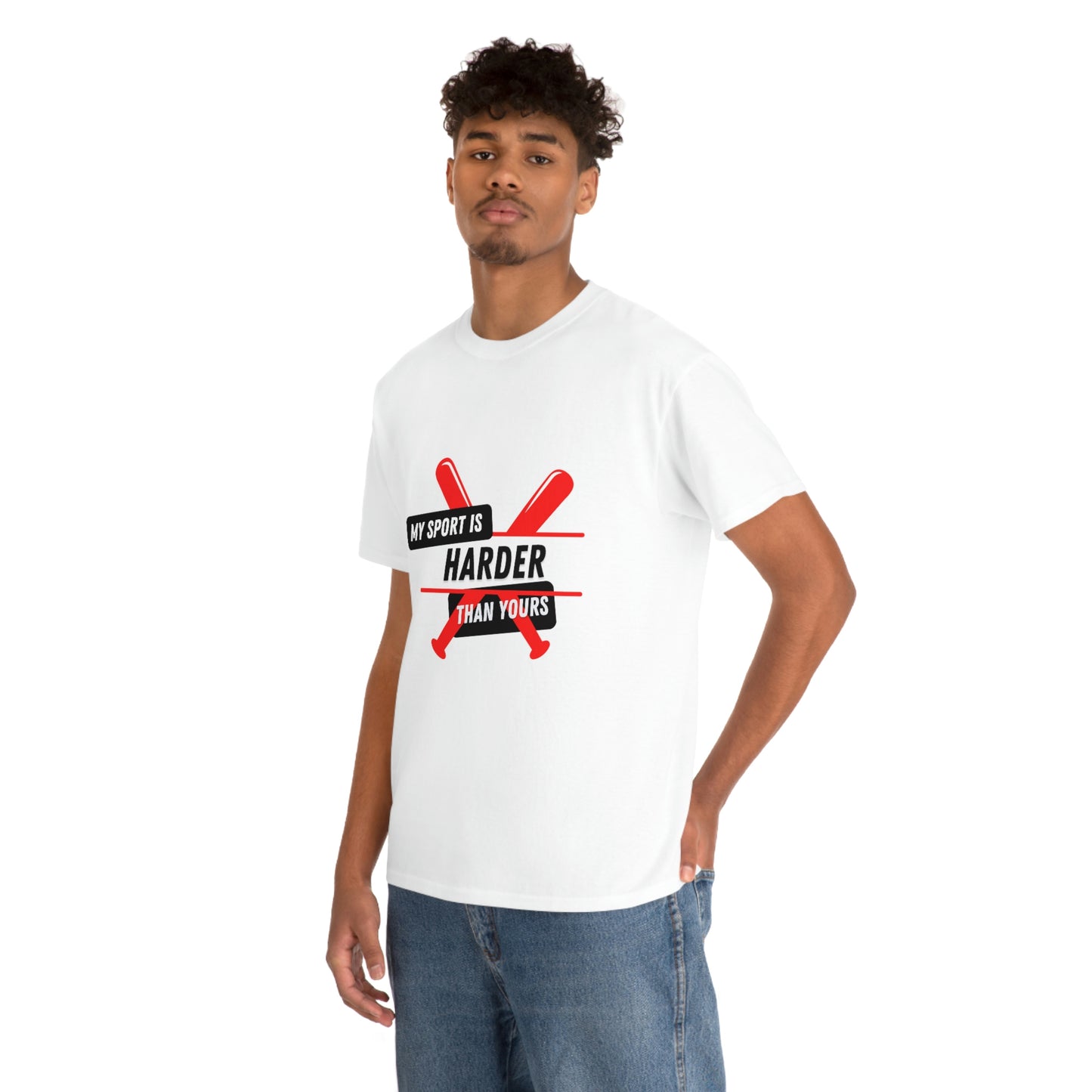 My Sport Is Harder Than Yours Red Bat (white) Tee