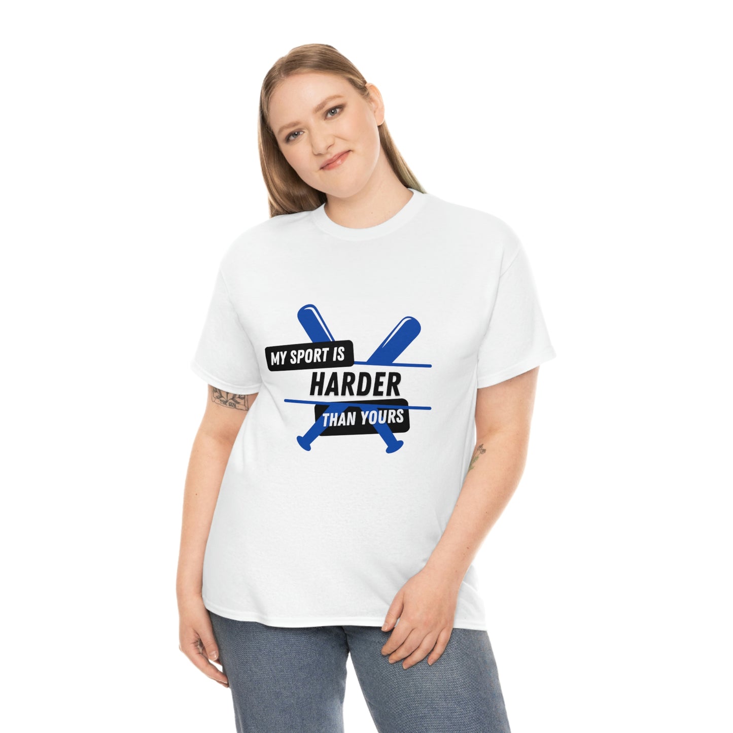 My Sport Is Harder Than Yours Blue Bat (white) Tee